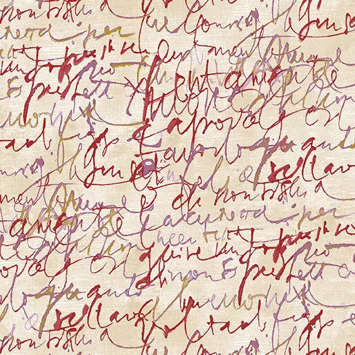 Red/Cream Fluidity Script Large Cotton 44”/45" Fabric Per Yard