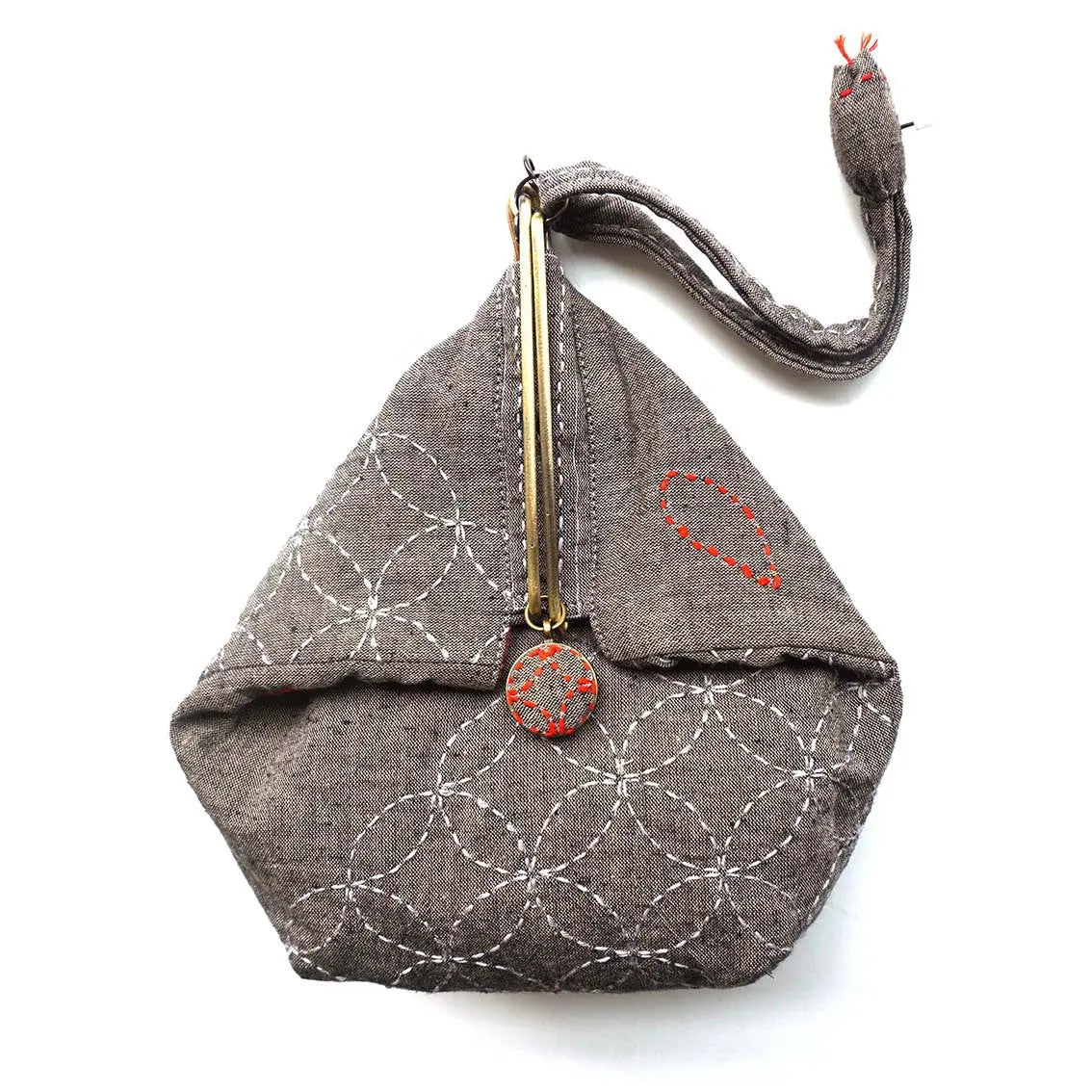 Sashiko Slide Clasp Pouch Full Kit Brown