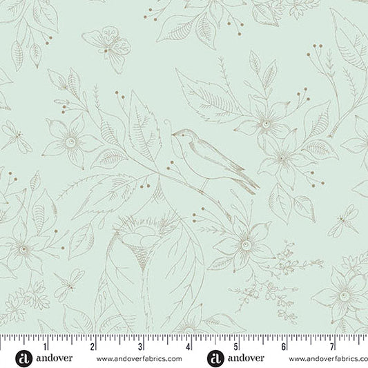 Sewing Bird Frost Cotton Wideback Fabric per yard
