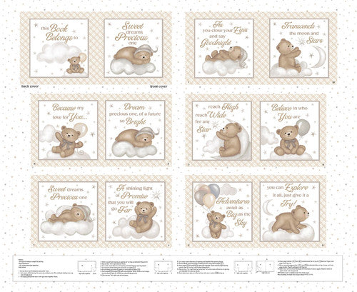 Sleepy Teddy White/Multi Book Cotton 44"/45" Fabric Per Yard