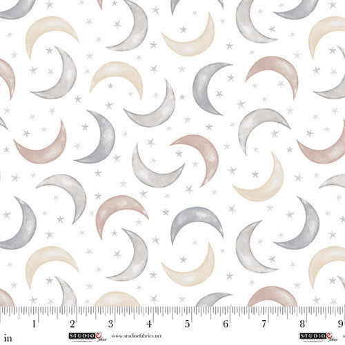 Sleepy Teddy White/Multi Moon and Stars Cotton 44"/45" Fabric Per Yard