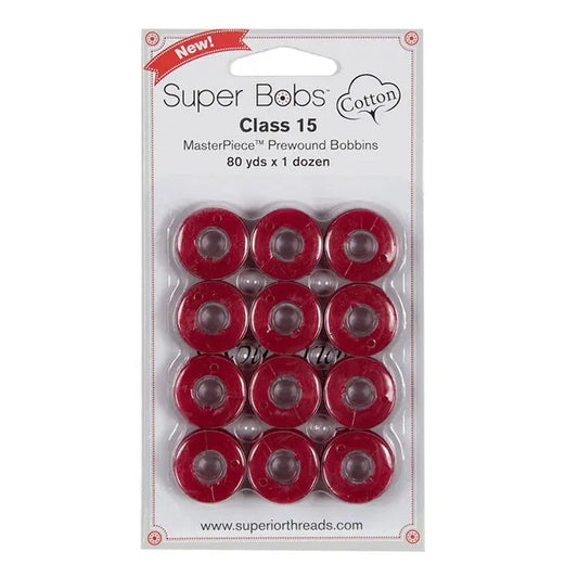 Super Bobs Cotton #118 Renae Red (Class 15) 12 pack pre-wound bobbins