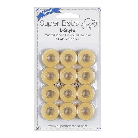 Super Bobs Cotton #123 Lemonade (L-Style) 12 pack pre-wound bobbins.