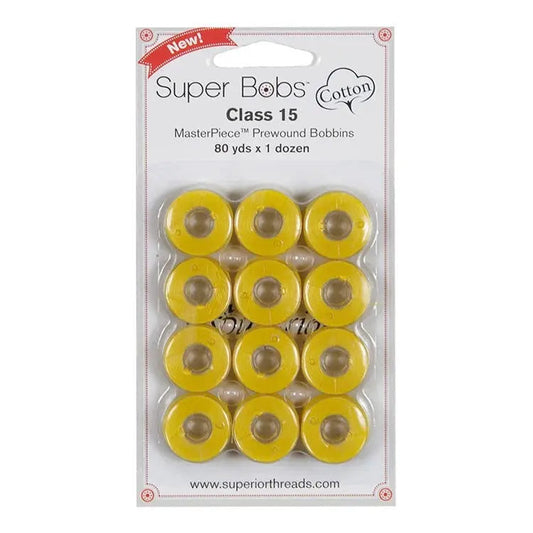 Super Bobs Cotton #126 Simply Yellow (Class 15) 12 pack pre-wound bobbins