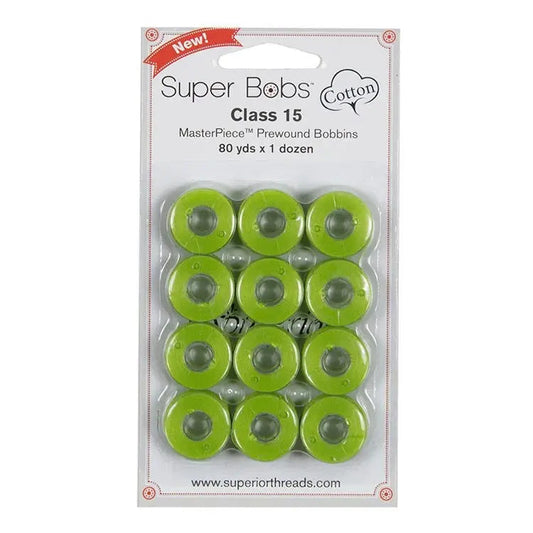 Super Bobs Cotton #127 SubLime (Class 15) 12 pack pre-wound bobbins