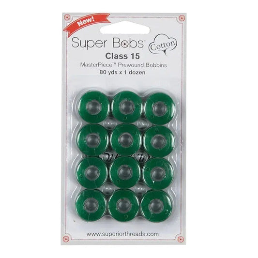 Super Bobs Cotton #130 Kelli Green (Class 15) 12 pack pre-wound bobbins
