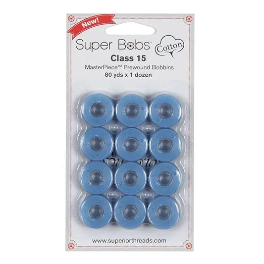 Super Bobs Cotton #138 Azure (Class 15) 12 pack pre-wound bobbins
