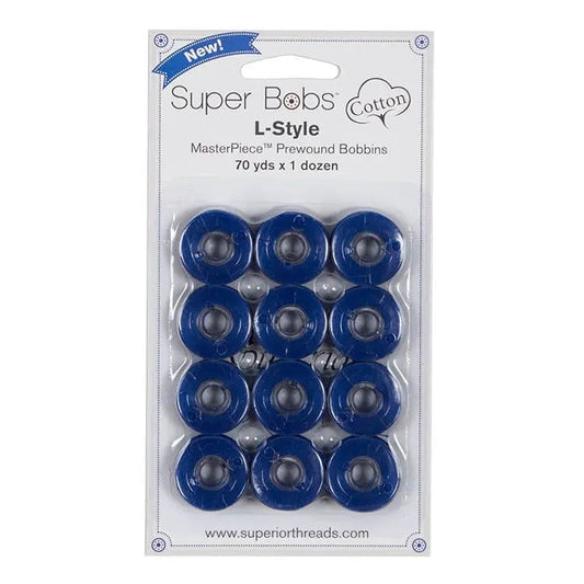 Super Bobs Cotton #141 Starry Starry Night (L-Style) 12 pack pre-wound bobbins.