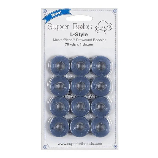 Super Bobs Cotton #176 Waterloo (L-Style) 12 pack pre-wound bobbins.