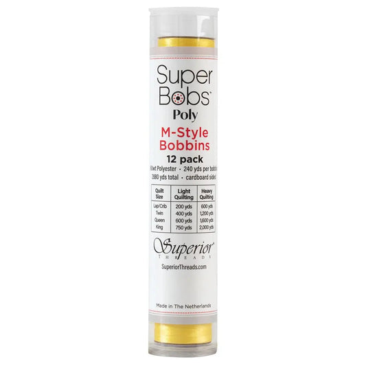 Super Bobs Poly #601 Yellow (M-Style) 12 pack pre-wound bobbins