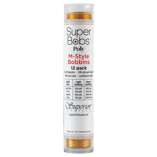 Super Bobs Poly #602 Gold (M-Style) 12 pack pre-wound bobbins