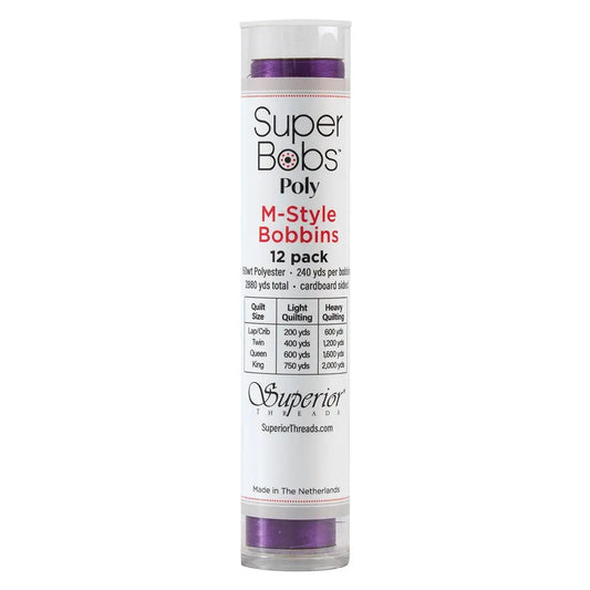 Super Bobs Poly #606 Dark Purple (M-Style) 12 pack pre-wound bobbins