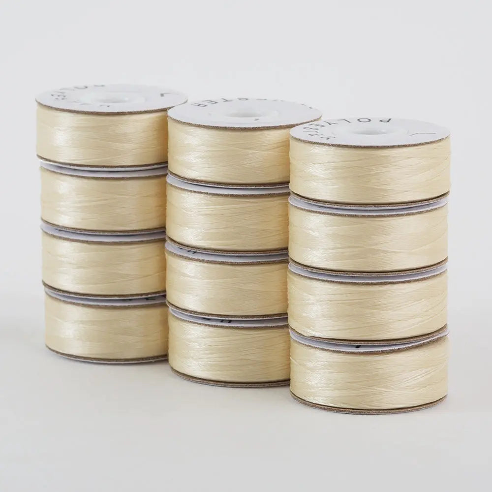 Super Bobs Poly #620 Cream (L-Style) 72 pack pre-wound bobbins.