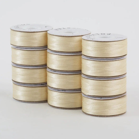 Super Bobs Poly #620 Cream (L-Style) 72 pack pre-wound bobbins.