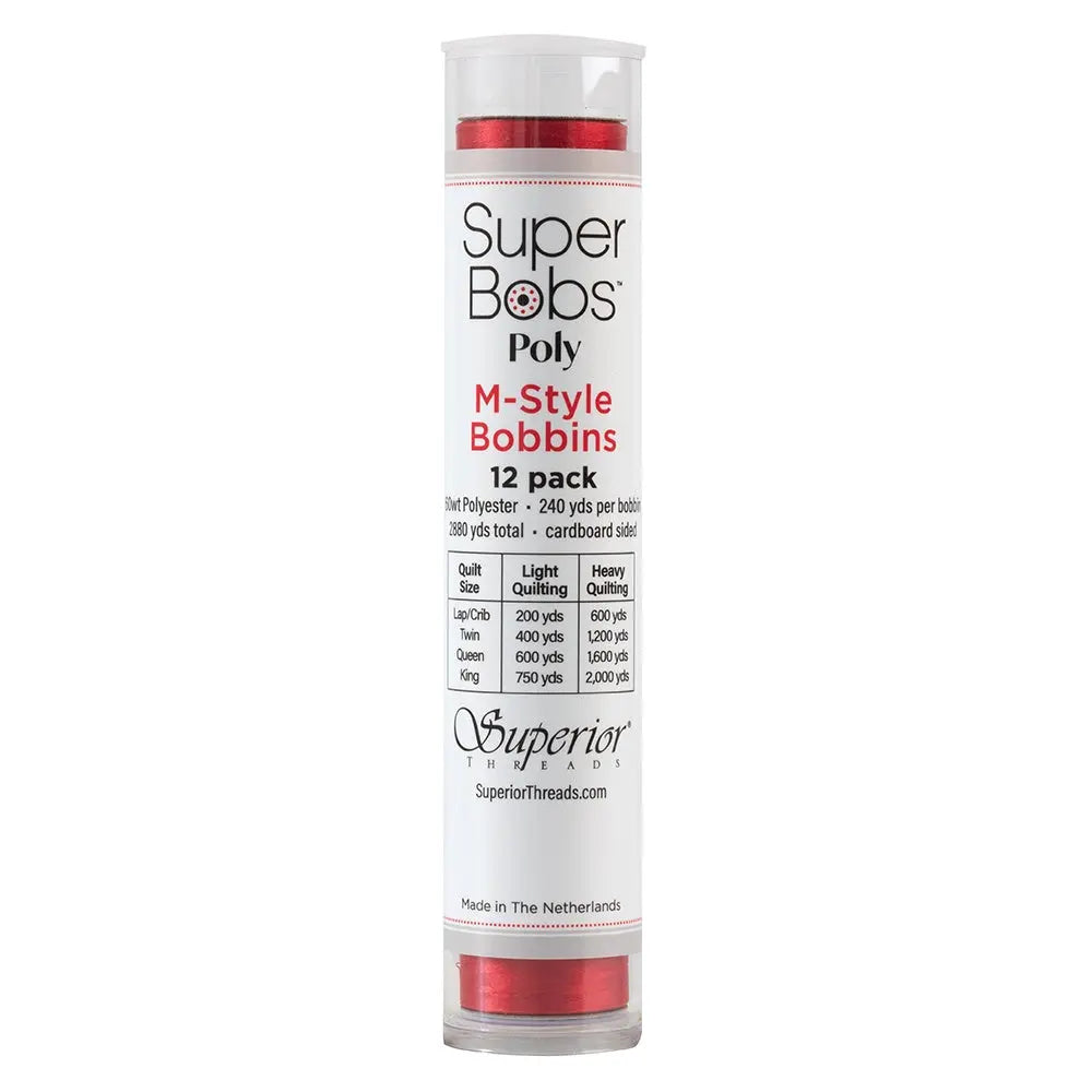Super Bobs Poly #627 Bright Red (M-Style) 12 pack pre-wound bobbins