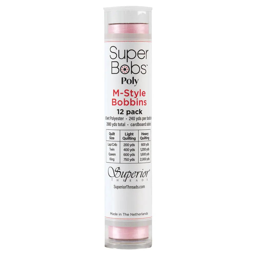 Super Bobs Poly #628 Baby Pink (M-Style) 12 pack pre-wound bobbins