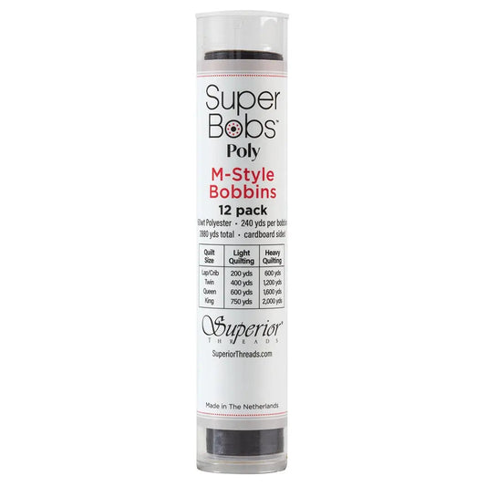 Super Bobs Poly #649 Dark Gray (M-Style) 12 pack pre-wound bobbins