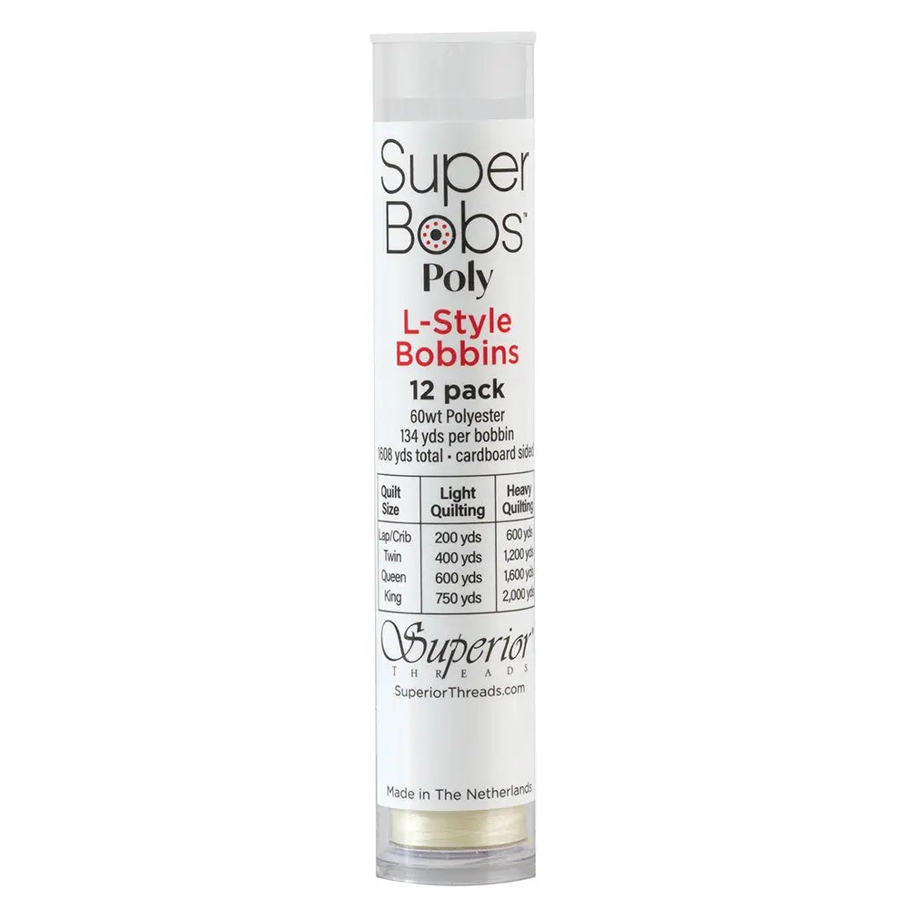 Super Bobs Poly #651 Ivory (L-Style) 12 pack pre-wound bobbins.