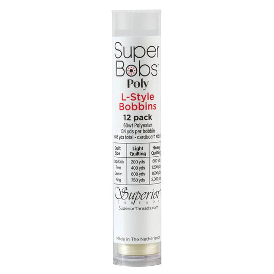 Super Bobs Poly #651 Ivory (L-Style) 12 pack pre-wound bobbins.