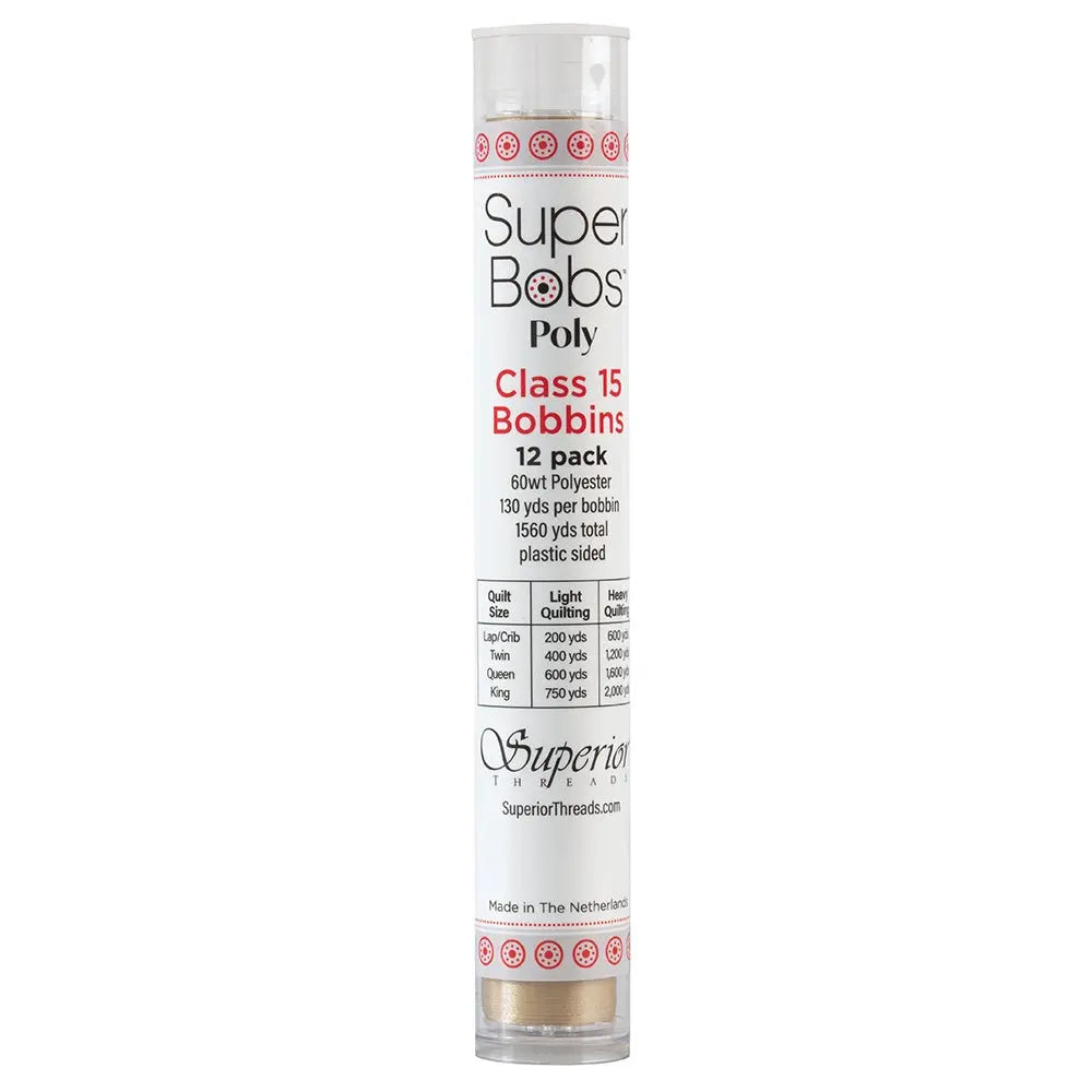 Super Bobs Poly #653 Beach (Class 15) 12 pack pre-wound bobbins.