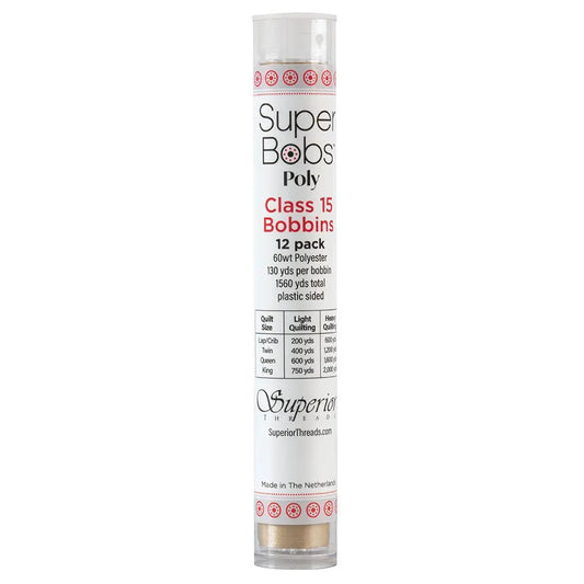 Super Bobs Poly #653 Beach (Class 15) 12 pack pre-wound bobbins.