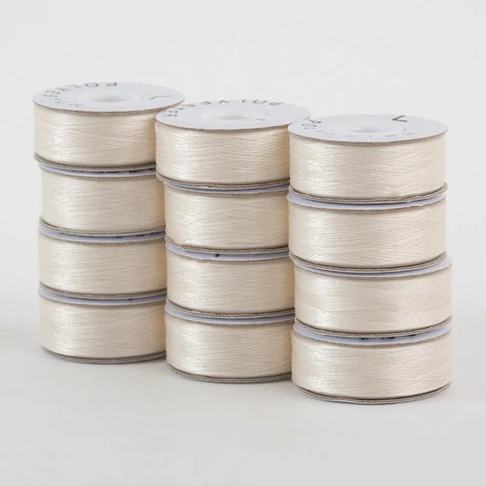 Super Bobs Poly #655 Off White (L-Style) 72 pack pre-wound bobbins.