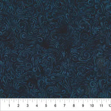 Swirls II Dark Blue Cotton Wideback Fabric per yard