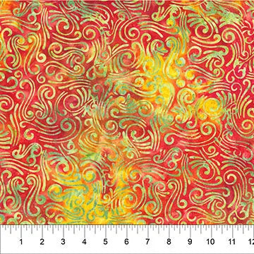 Swirls II Red And Yellow Cotton Wideback Fabric per yard