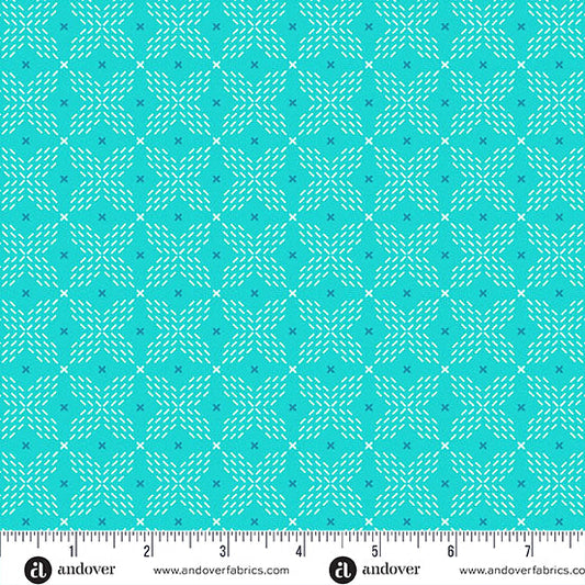 Teal Double Crossed Color Pop Playground Cotton 44"/45" Fabric Per Yard