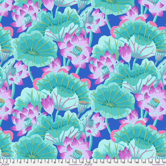 Turquoise Lake Blossoms Cotton 44"/46" Fabric Per Yard