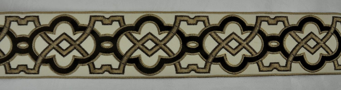 Velvet Embossed Decorative Trim Tape - 3 1/2" Width (25 Yard Roll) - BR-7337-06 Brown/Taupe