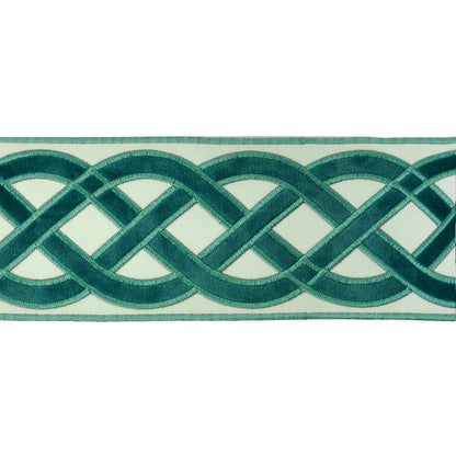 Velvet Embossed Decorative Trim Tape - 3 3/4" Width (25 Yard Roll) - BR-7526-33 Turquoise/Beige