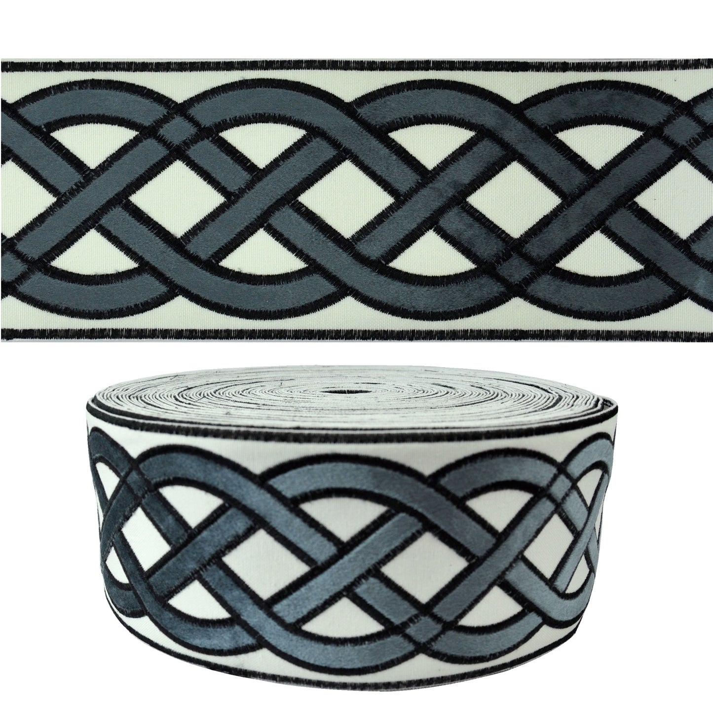 Velvet Embossed Decorative Trim Tape - 3 3/4" Width (25 Yard Roll) - BR-7526-49 Charcoal