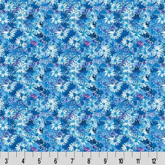 Wanderlust Daisies Quilting Cuddle Blue Fabric per yard