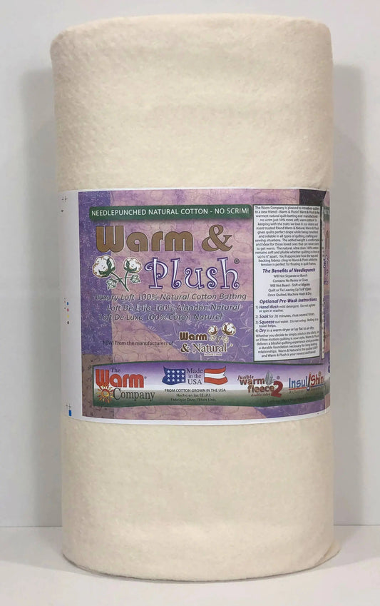 Warm & Plush 45" x 10 YD Cotton Batting - Soft and Luxurious Cotton Batting