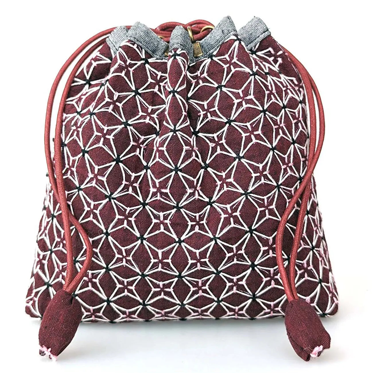 Weaving Sashiko Koki Drawstring Bag Half Kit Burgundy