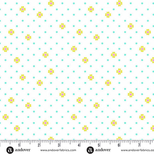 White Dot Dot Bloom Color Pop Playground Cotton 44"/45" Fabric Per Yard