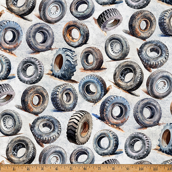 Light Gray Tires Hammer Down 43"/44" Fabric Per Yard