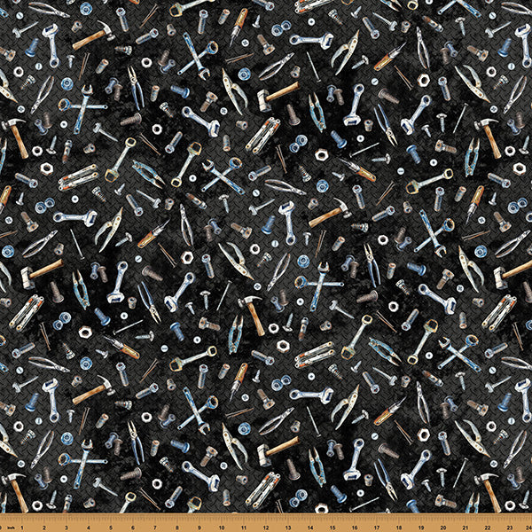 Black Tools Hammer Down 43"/44" Fabric Per Yard