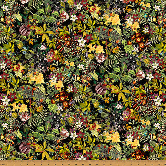 Black Floral Mousing Around 43"/44" Fabric Per Yard