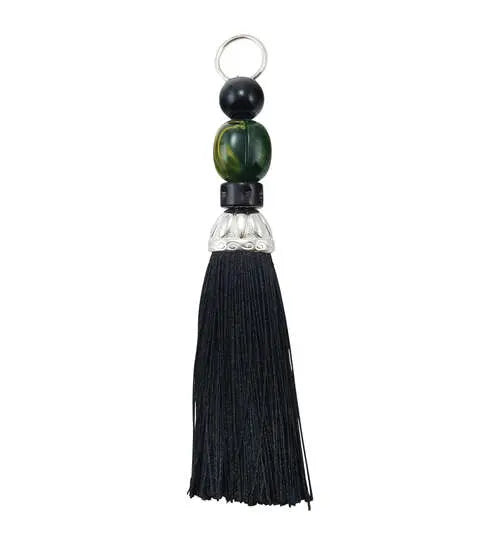 Yaya Han 5''x0.75'' Sew on Beaded Tassel Black & Silver