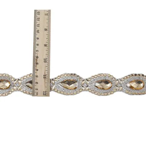 Yaya Han Iron On Crystal Princess Trim 1.38" Gold - Per Yard