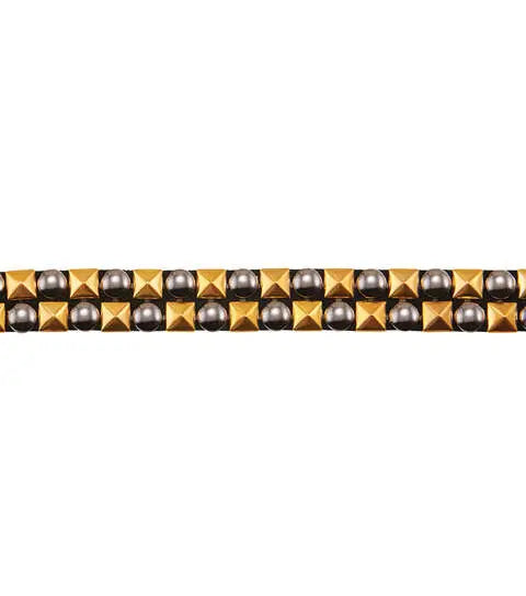 Yaya Han Iron on 2 row Studded Trim 0.63'' Gold & Pewter - Per Yard