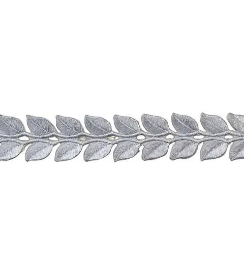 Yaya Han Iron on Roman Leaf Trim 1.31" Silver - Per Yard