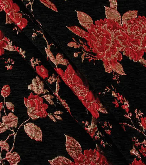 Yaya Han Red Floral Brocade Velvet 52" Fabric Per Yard