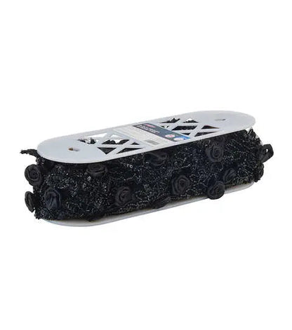 Yaya Han Sew on 3D Rose Trim with Sequins 2.13'' Black - Per Yard