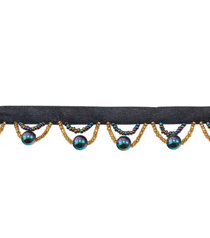Yaya Han Sew on Denmark Beaded Trim 1'' Black & Gold - Per Yard