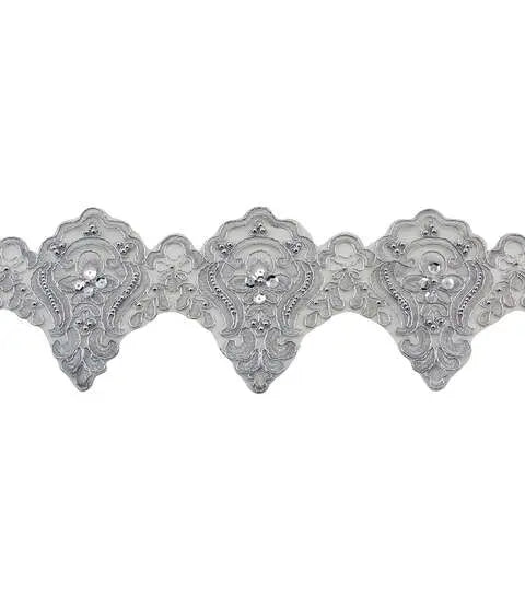 Yaya Han Sew on Fae Lace Trim with Beads 5" Silver - Per Yard