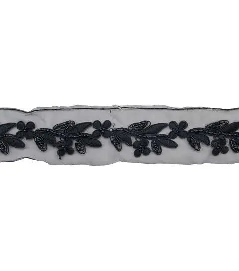 Yaya Han Sew on Sequin Leaf Trim 1.63'' Black - Per Yard