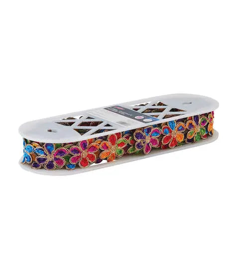 Yaya Han Sew on Tribal Chenille Flower Trim 1.5'' Multi Color - Per Yard